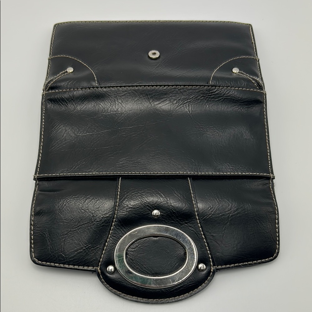 Women's Trifold Wallet Clutch Black with Silver & Stitch Details Casual - Picture 6 of 13